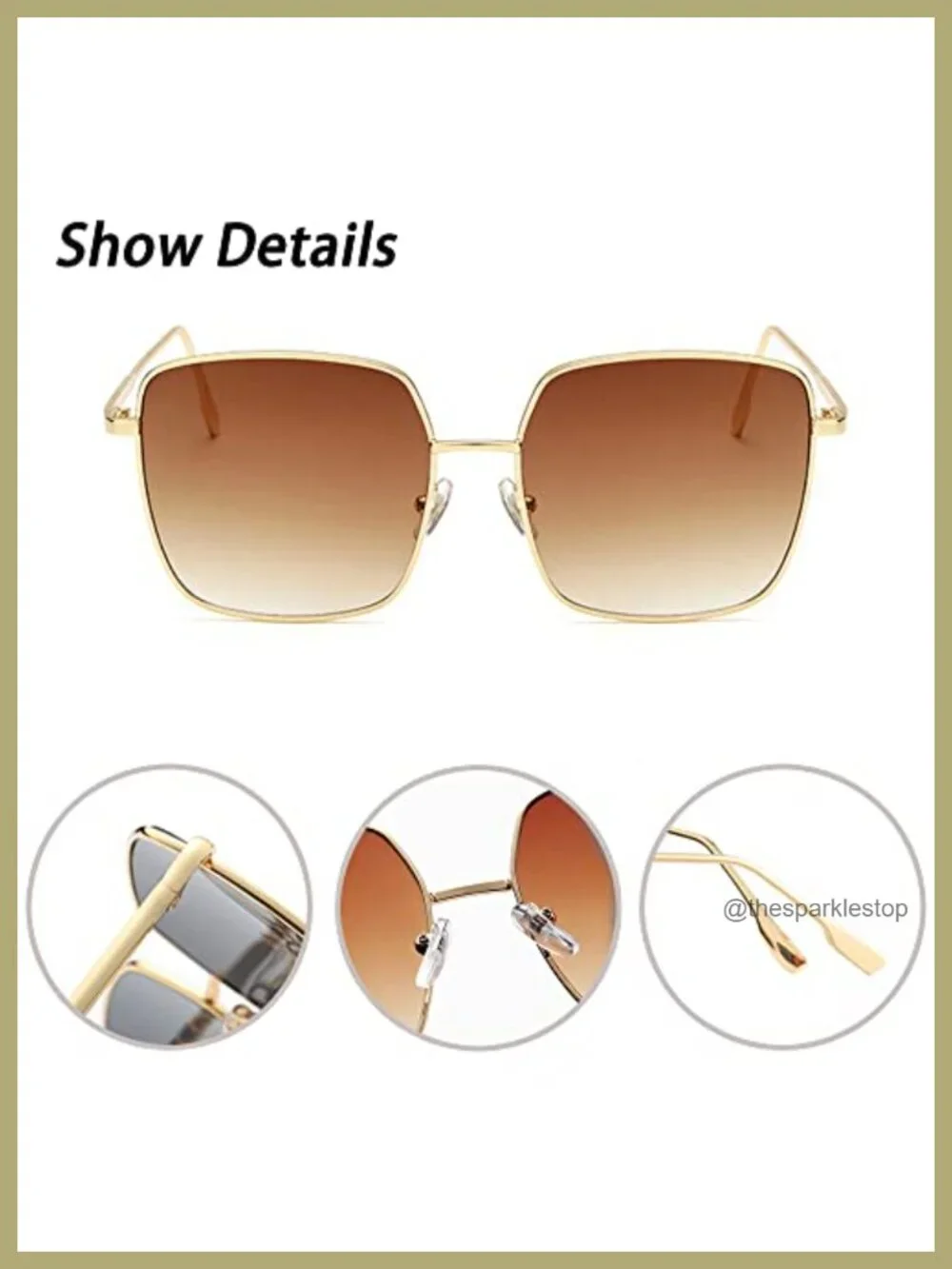 Retro Oversized Square Sunglasses Women UV400 Protection Metal Frame